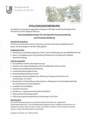 Stellenausschreibung Finanzverwaltung